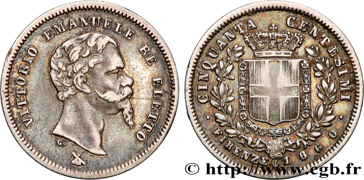 ITALIEN - TOSKANA - VIKTOR EMMANUEL II. 50 Centesimi Gouvernement de la Toscane Victor Emmanuel II 1860 Florence SS 