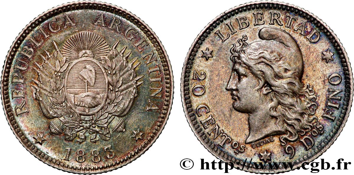 ARGENTINA 20 Centavos 1883  AU 