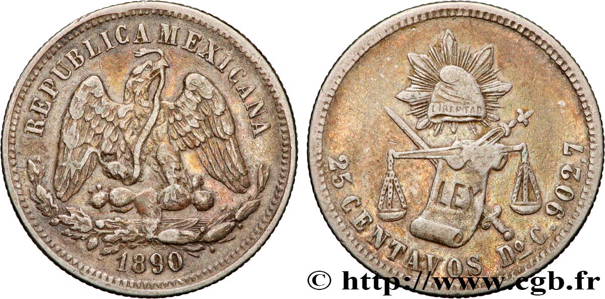 MÉXICO 25 Centavos 1890 Durango MBC 