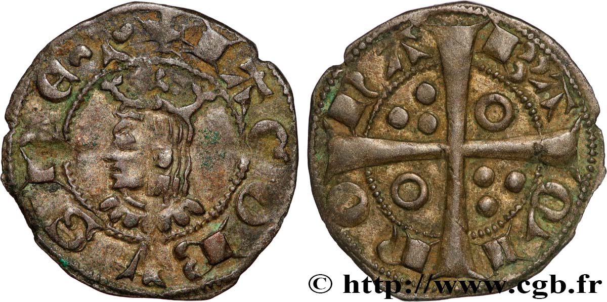 SPAIN - COUNTY OF BARCELONA - JAMES II CALLED THE JUST Denier n.d. Barcelone XF 