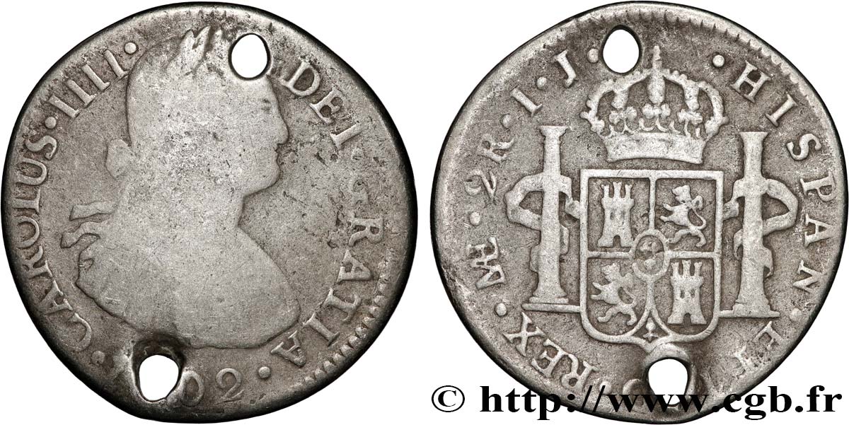 PÉROU 2 Reales Charles IIII 1802 Lima TB 