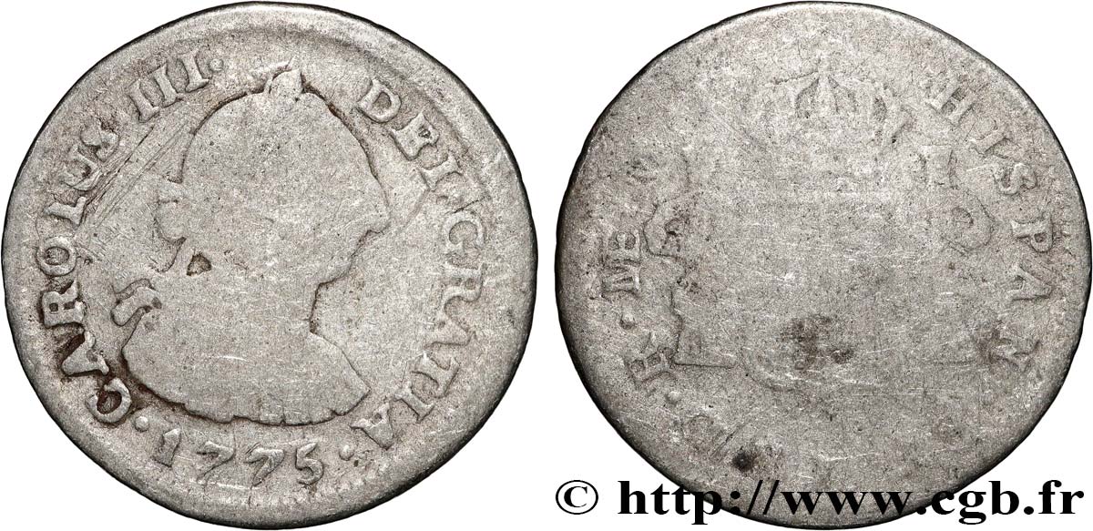 PERU - CHARLES III 1/2 Real  1775 Lima VF 