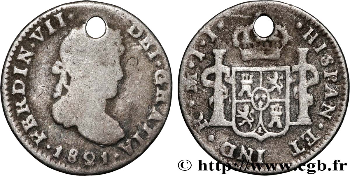 MEXIQUE 1/2 Real Ferdinand VII / emblème JJ 1821 Mexico TB+ 