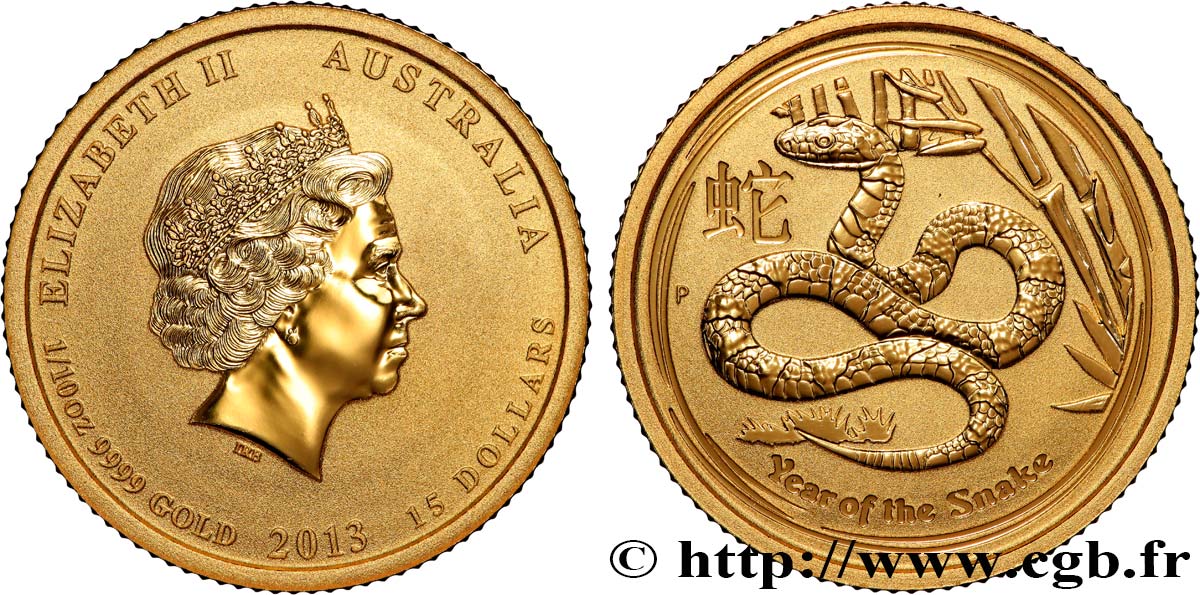 AUSTRALIE 15 Dollars Proof (1/10 Once) Année du Serpent 2013 Perth FDC 