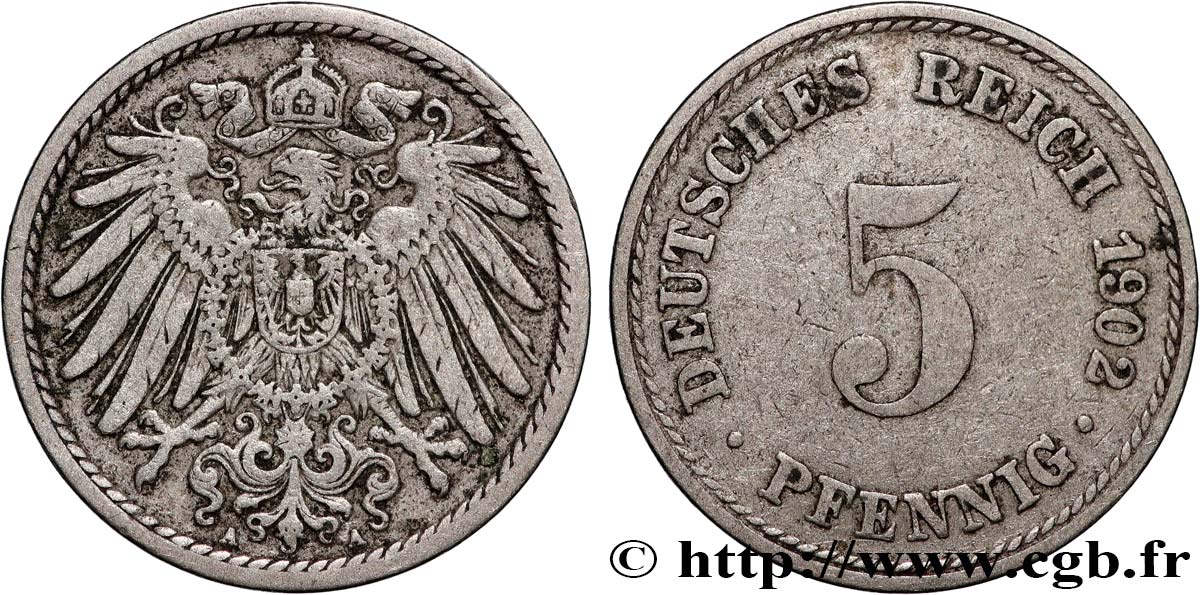ALLEMAGNE 5 Pfennig 1902 Berlin TTB 