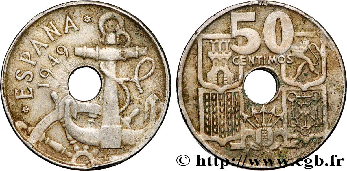 ESPAGNE 50 Centimos Ancre flèches vers le haut (1954) 1949 Madrid TTB 