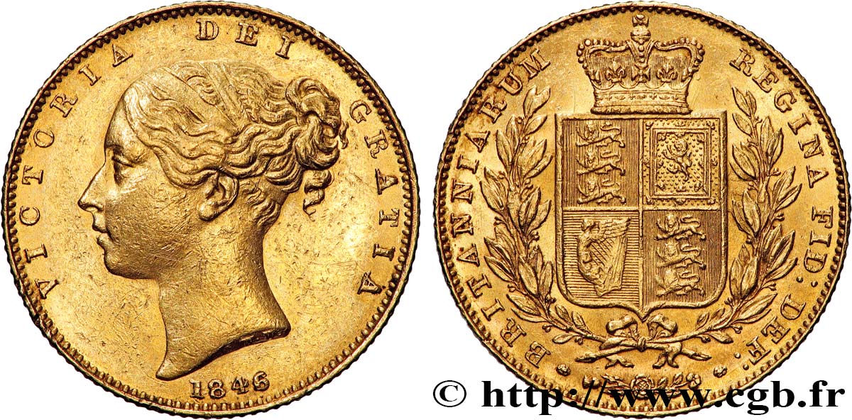 GOLD, PALLADIUM & PLATINUM INVESTMENT 1 Souverain Victoria buste jeune 1846 Londres AU 