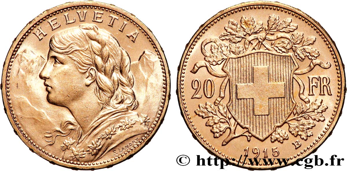 INVESTMENT GOLD 20 Francs  Vreneli   1915 Berne fST 