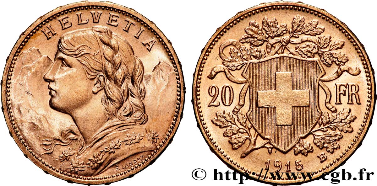 INVESTMENT GOLD 20 Francs  Vreneli   1915 Berne SC 