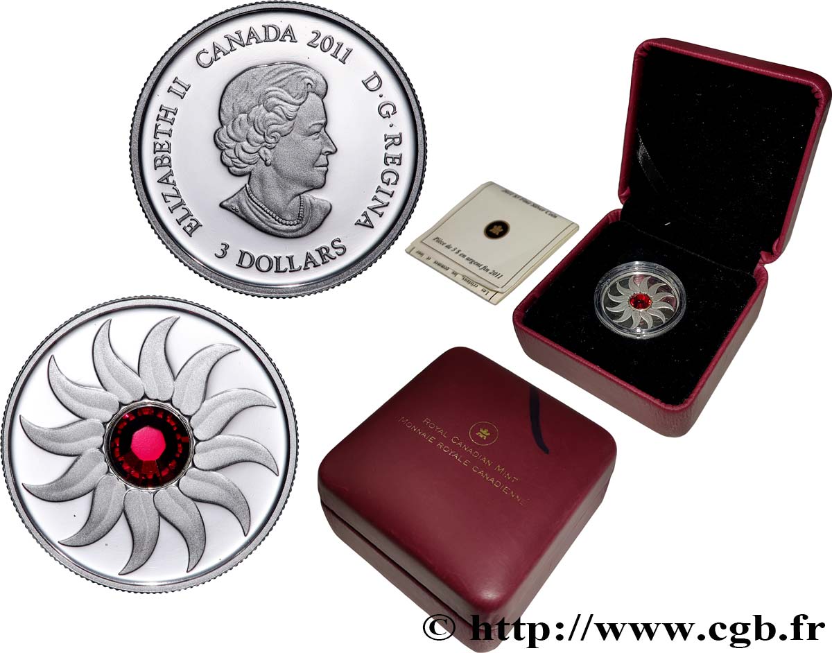 CANADá
 3 Dollars Proof Octobre Tourmaline 2011  FDC 