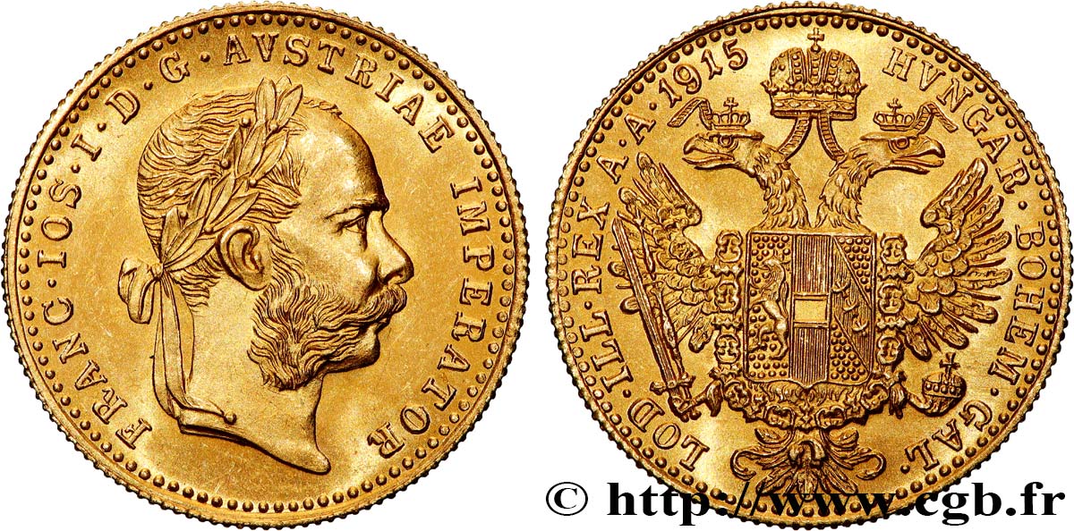 ÖSTERREICH 1 Ducat refrappe moderne François-Joseph Ier 1915  fST 