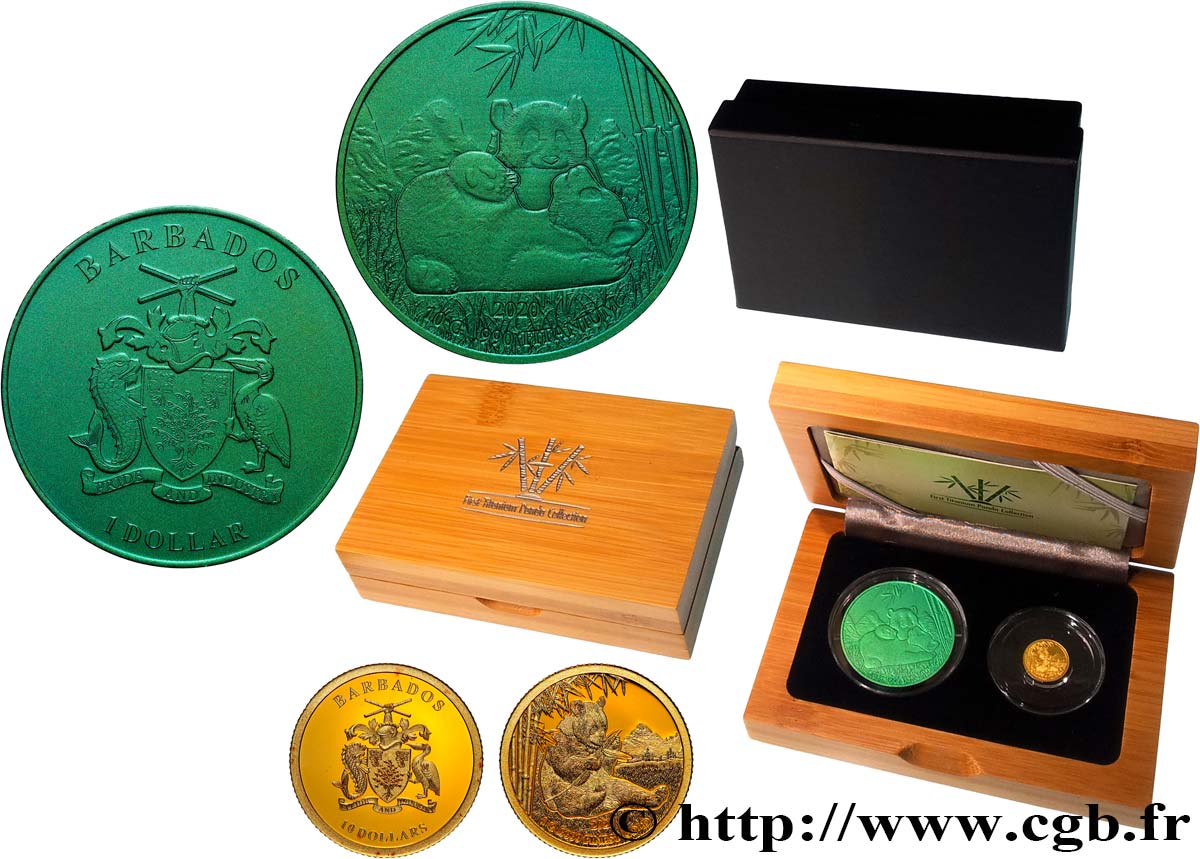 BARBADOS Coffret 1 et 10 Dollars (or et titane) 2020  FDC 