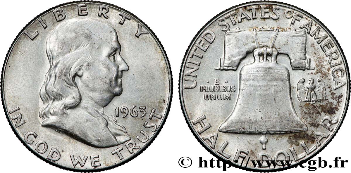 VEREINIGTE STAATEN VON AMERIKA 1/2 Dollar Benjamin Franklin 1963 Philadelphie fVZ 