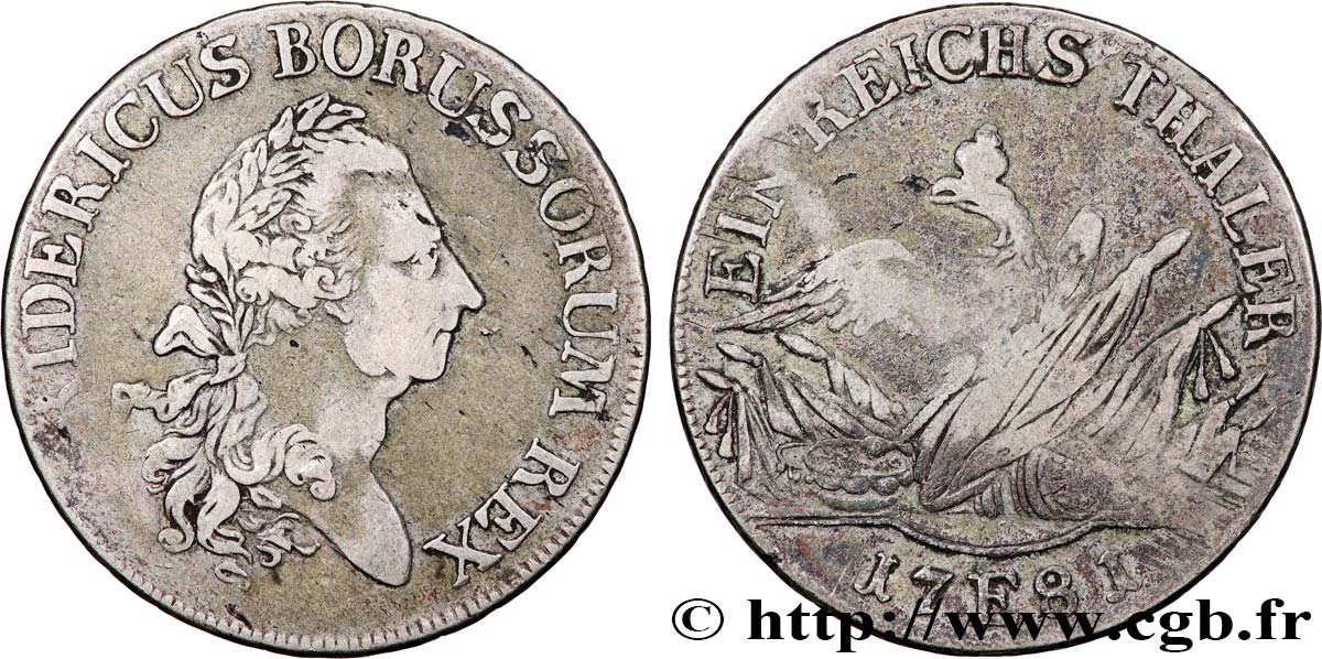 GERMANY - KINGDOM OF PRUSSIA - FREDERICK II THE GREAT Thaler  1781 Königsberg VF 