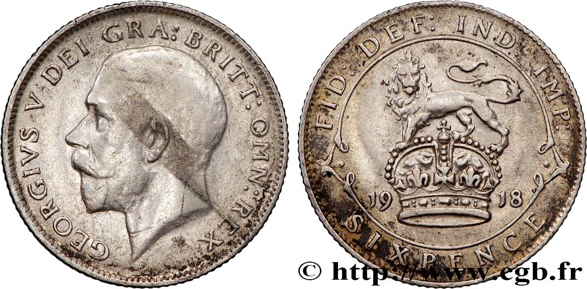 ROYAUME-UNI 6 Pence Georges V 1918  TTB 