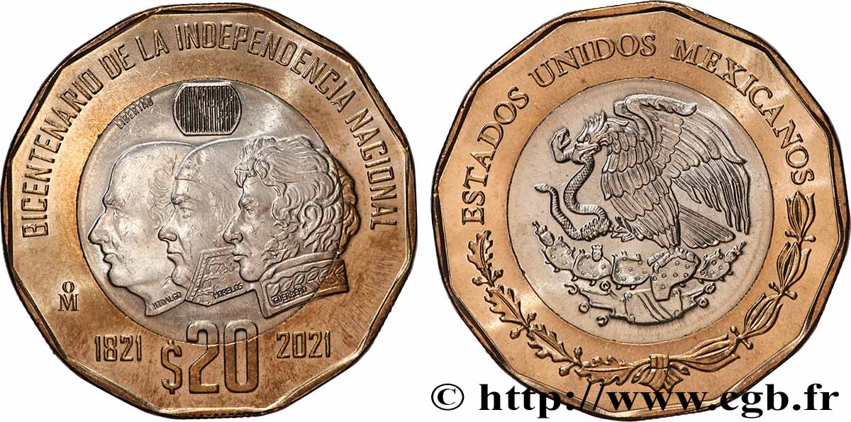 MEXIKO 20 Pesos Bicentenaire de l’indépendance du Mexique 2021 Mexico fST 