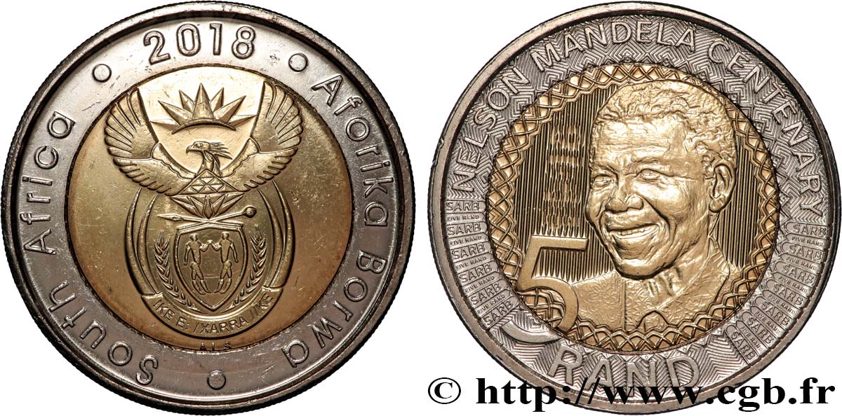 SUDAFRICA 5 Rand Centenaire de la naissance de Nelson Mandela 2018 Prétoria MS 