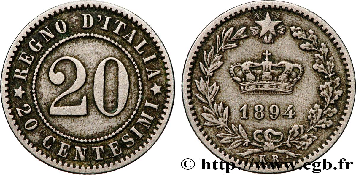 ITALIE 20 Centesimi 1894 Rome TTB 