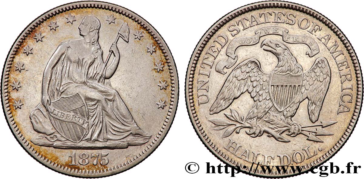 ÉTATS-UNIS D AMÉRIQUE 1/2 Dollar type Liberté assise variété à grande date 1875 Philadelphie TTB+ 