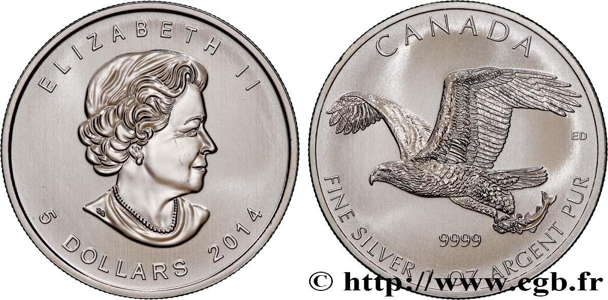 CANADá
 5 Dollars (1 once) Proof Rapace 2014  SC 