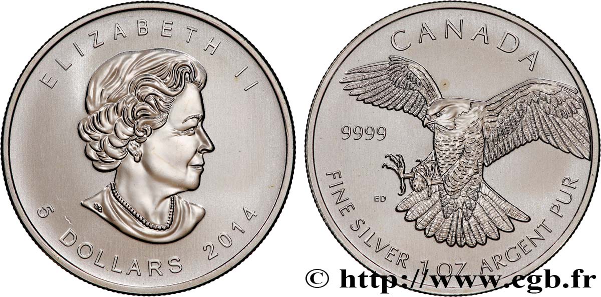 CANADá
 5 Dollars (1 once) Proof Rapace 2014  SC 