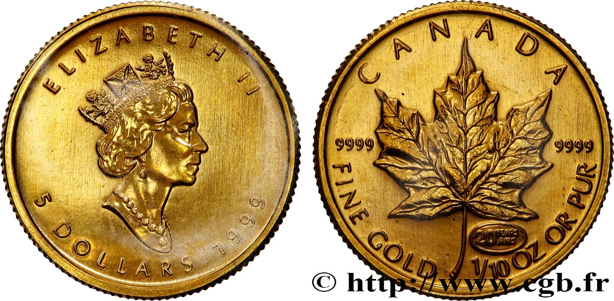 CANADA 5 Dollars or  Maple leaf  1999  MS 