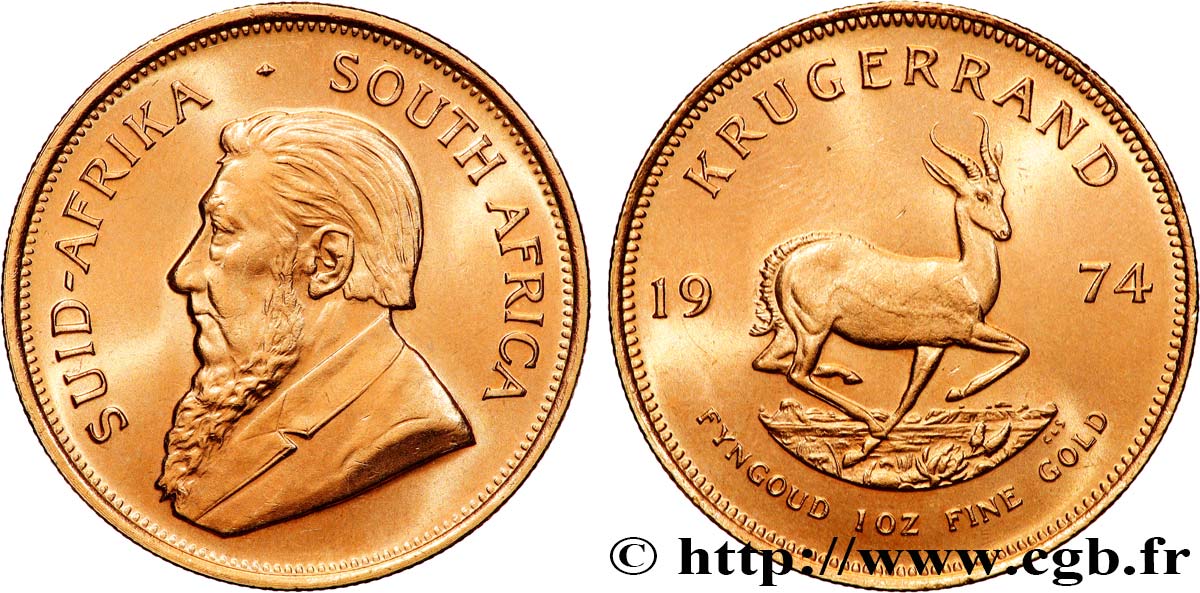GOLD, PALLADIUM & PLATINUM INVESTMENT 1 Oz - 1 Krugerrand Paul Kruger 1974 Prétoria MS 