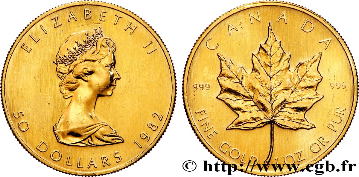ORO, PALADIO Y PLATINO INVERSIÓN 1 Oz - 50 Dollars  Maple Leaf  Elisabeth II 1982  SC 
