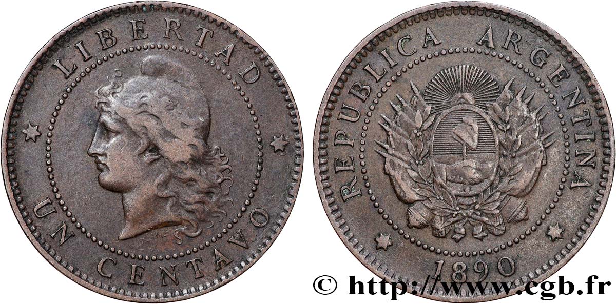 ARGENTINA 1 Centavo 1890  XF 