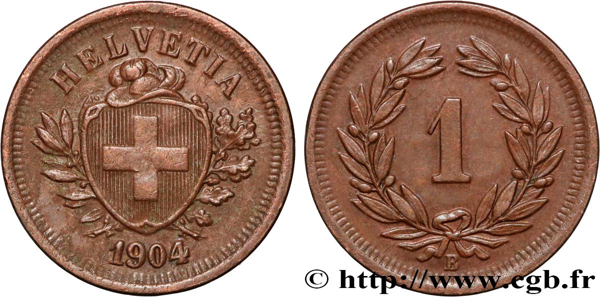 SUIZA 1 Centime (Rappen) Croix Suisse 1904 Berne - B MBC+ 