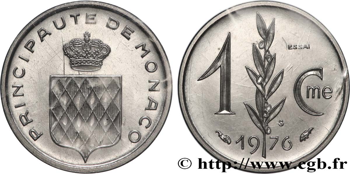 MONACO - FÜRSTENTUM MONACO - RAINIER III. Essai de 1 Centime écu couronné 1976 Paris ST 