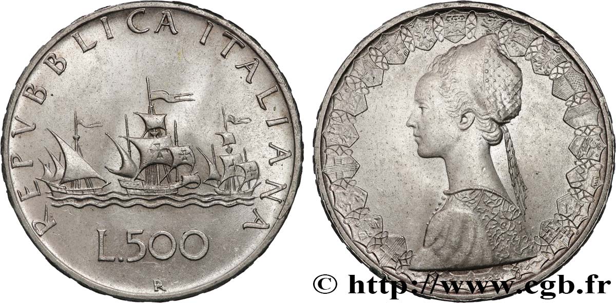ITALY 500 Lire “caravelles” 1966 Rome AU 