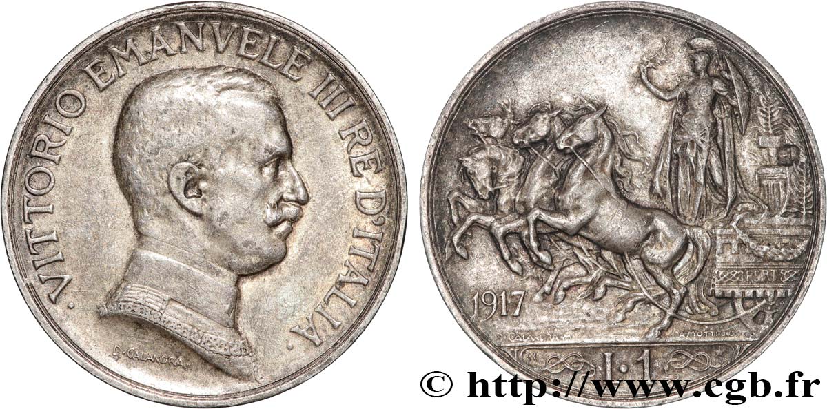 ITALIA 1 Lire Victor Emmanuel III 1917 Rome  MBC+ 