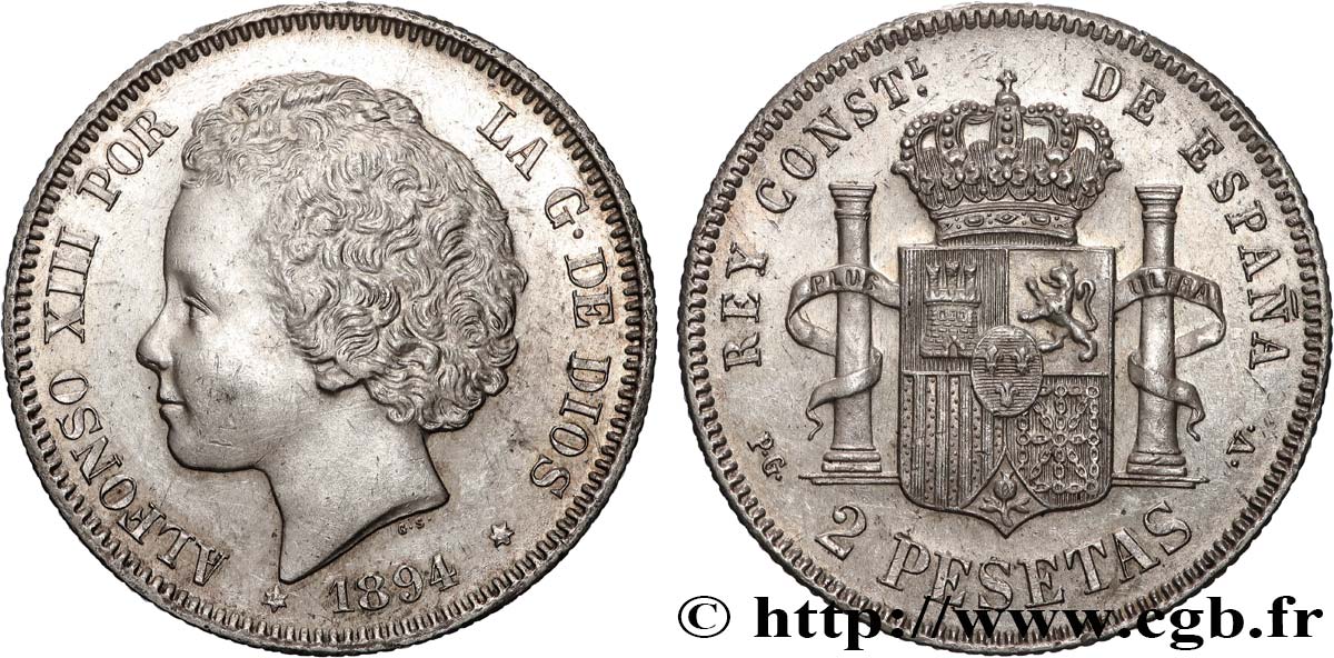 2897 2 Pesetas 1894 Madrid AU 