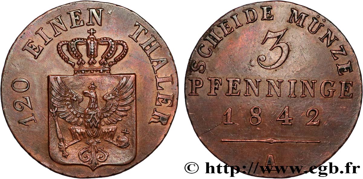 ALEMANIA - PRUSIA 3 Pfenninge 1842 Berlin EBC 