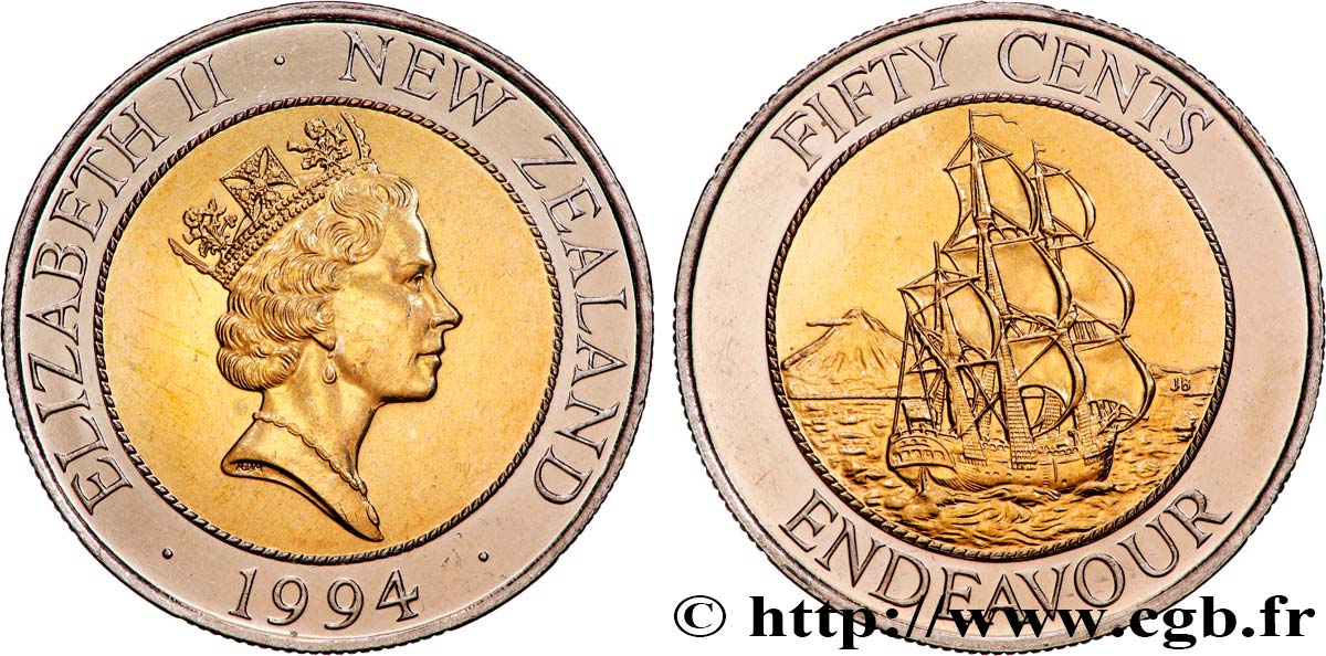 NOUVELLE-ZÉLANDE 50 Cents Elisabeth II / HMS Endeavour 1994 Royal Mint SPL 