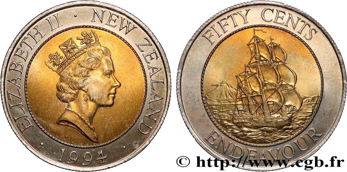 NEW ZEALAND 50 Cents Elisabeth II / HMS Endeavour 1994 Royal Mint MS 