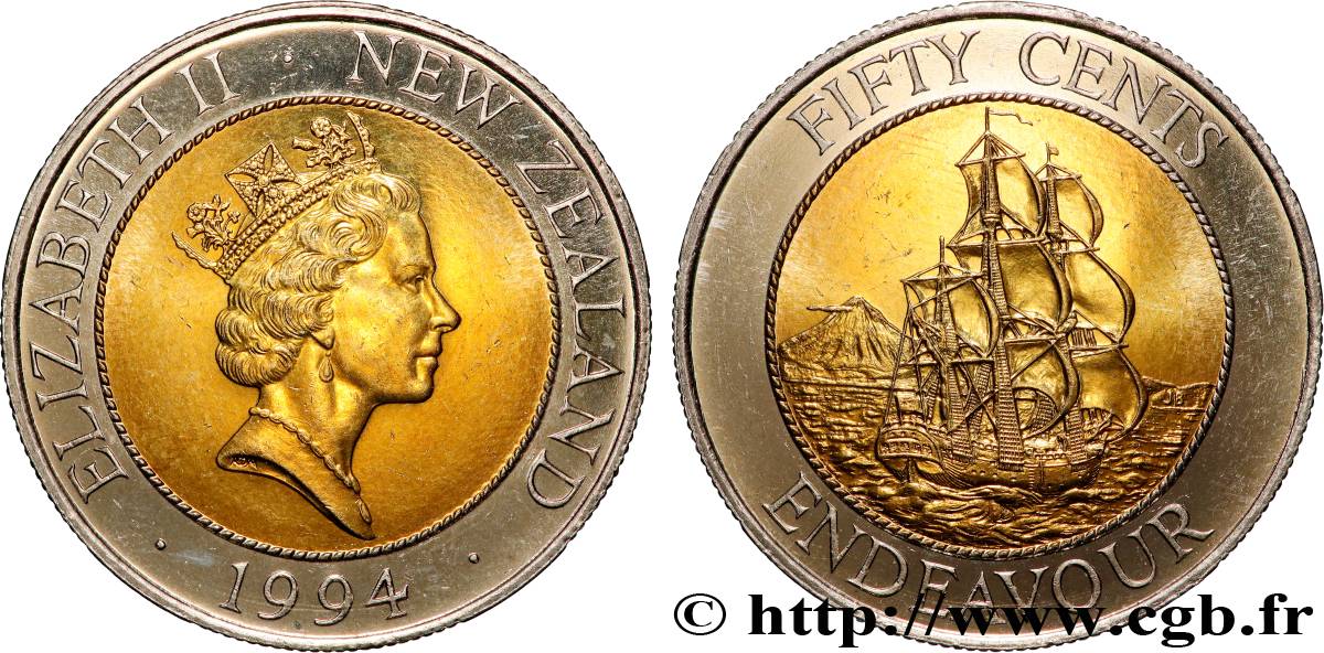 NOUVELLE-ZÉLANDE 50 Cents Elisabeth II / HMS Endeavour 1994 Royal Mint SPL 