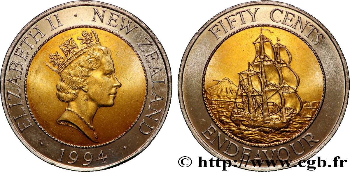 NUOVA ZELANDA
 50 Cents Elisabeth II / HMS Endeavour 1994 Royal Mint MS 