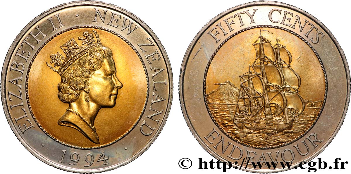 NUOVA ZELANDA 50 Cents Elisabeth II / HMS Endeavour 1994 Royal Mint MS 