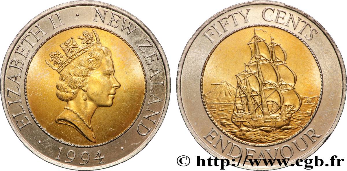 NUOVA ZELANDA
 50 Cents Elisabeth II / HMS Endeavour 1994 Royal Mint MS 