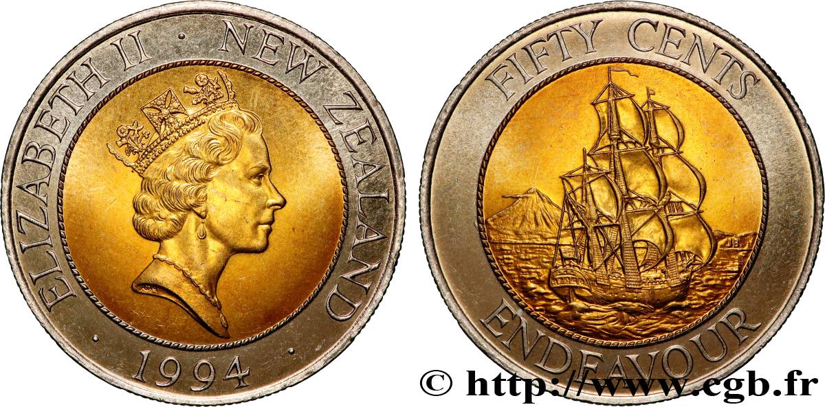 NUOVA ZELANDA
 50 Cents Elisabeth II / HMS Endeavour 1994 Royal Mint MS 