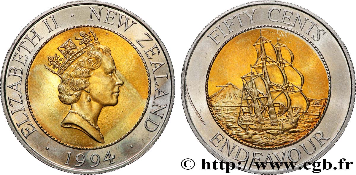 NEW ZEALAND 50 Cents Elisabeth II / HMS Endeavour 1994 Royal Mint MS 