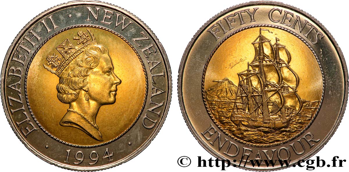 NOUVELLE-ZÉLANDE 50 Cents Elisabeth II / HMS Endeavour 1994 Royal Mint SPL 