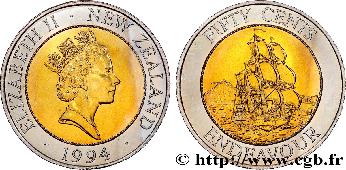 NEW ZEALAND 50 Cents Elisabeth II / HMS Endeavour 1994 Royal Mint MS 