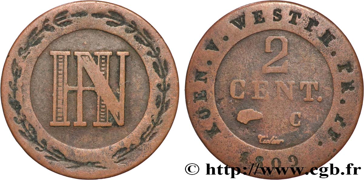 DEUTSCHLAND - KöNIGREICH WESTPHALEN 2 Centimes monogramme Jérôme Napoléon 1809 Cassel fSS 