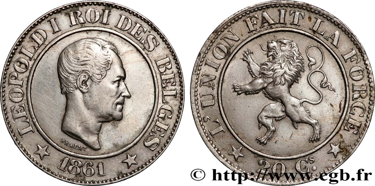 BELGIO 20 Centimes Léopold Ier 1861  SPL 