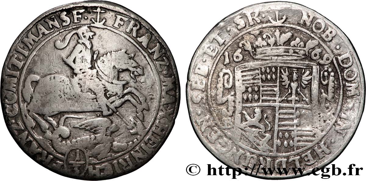 ALEMANIA - MANSFELD-EISLEBEN 1/3 Thaler Jean-Georges III 1669 Eisleben BC 