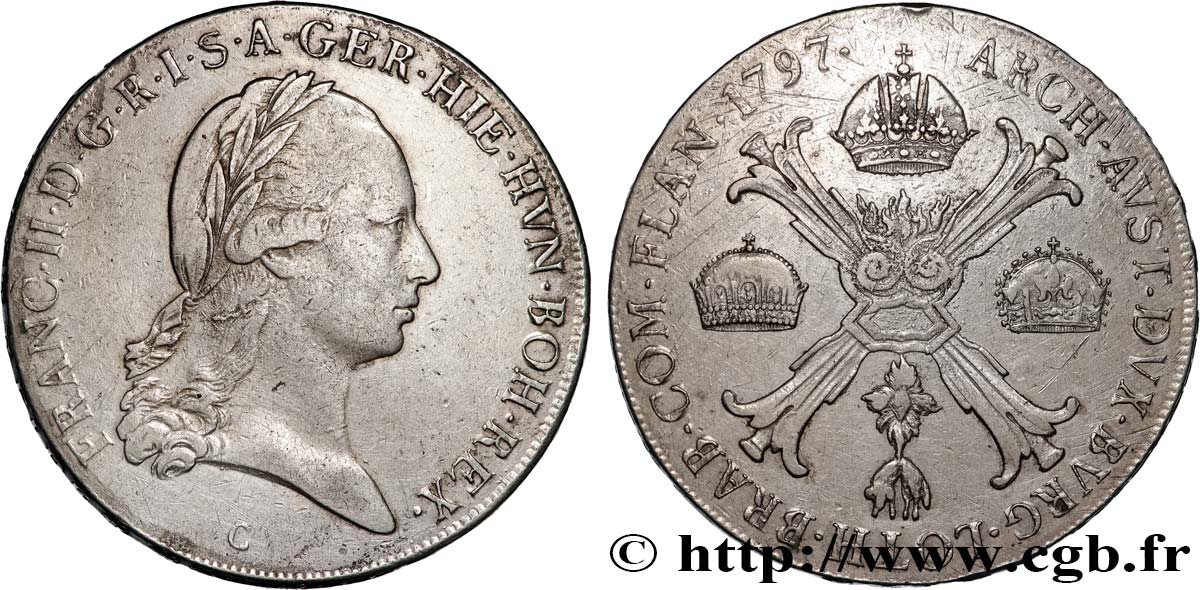 BELGIQUE - PAYS-BAS AUTRICHIENS 1 Kronenthaler François II 1797 Prague TTB 