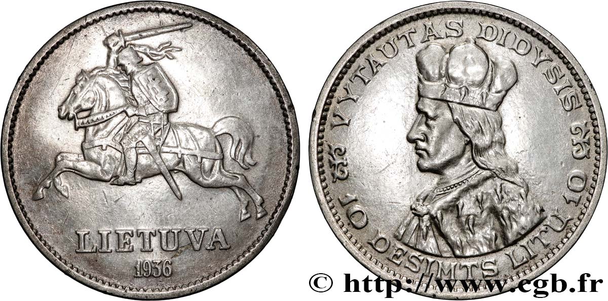 LITUANIA 10 Litu Vytautas le Grand 1936  MBC+ 